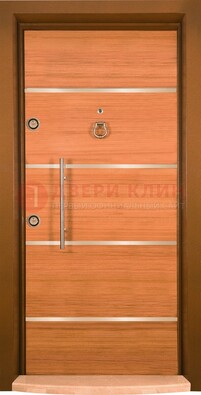 Коричневая входная дверь c МДФ панелью ЧД-11 в частный дом в Долгопрудном
