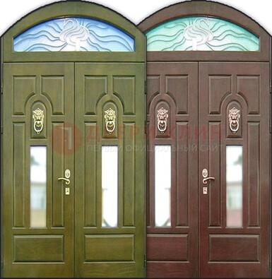 Стальная арочная дверь со стеклом ДА-17 для монолитного дома в Долгопрудном