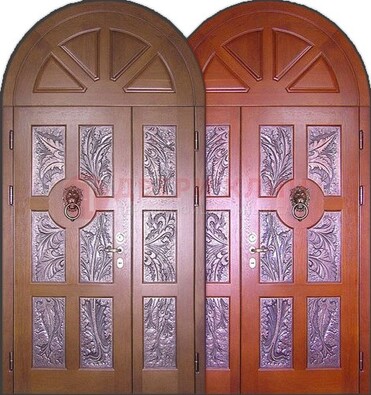 Металлическая арочная дверь со стеклом ДА-28 в коттедж в Долгопрудном