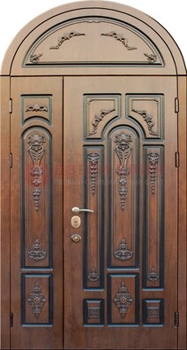 Арочная железная дверь с виноритом и узором ДА-36 в Долгопрудном