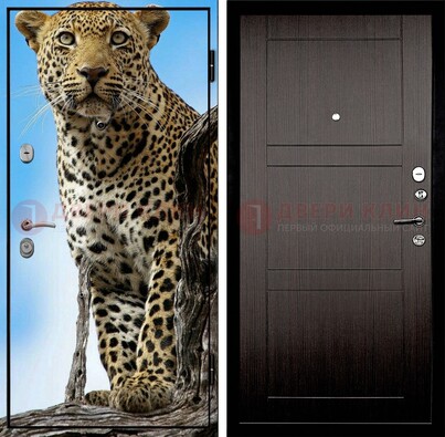 Железная дверь с рисунком гепарда снаружи ДФ-27 в Долгопрудном
