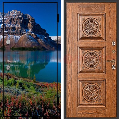 Входная дверь с фотопечатью озера и гор ДФ-6 в Долгопрудном
