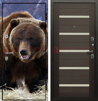 Железная дверь с фотопечатью медведя ДФ-7 в Долгопрудном