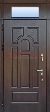 Железная дверь с фрамугой в коричневом цвете ДФГ-22 в Долгопрудном