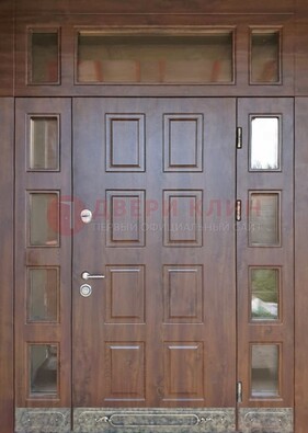 Стальная дверь МДФ со стеклом и фрамугами для дома ДФГ-29 в Долгопрудном