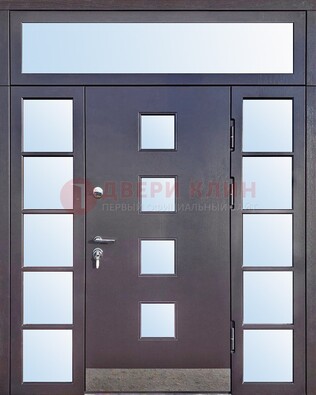 Современная железная дверь со стеклом и фрамугами ДФГ-4 в Долгопрудном
