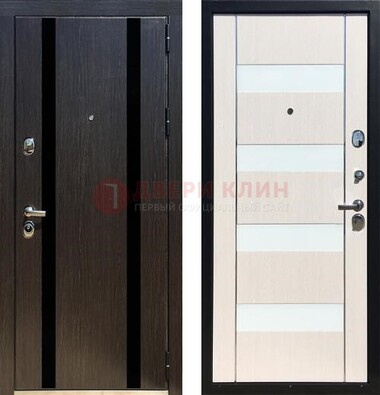 Черная железная дверь с МДФ и декоративными вставками ДМ-157 в Долгопрудном