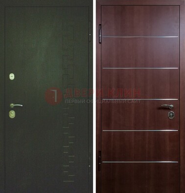 Темная металлическая дверь с МДФ ламинат с молдингами внутри ДМ-16 в Долгопрудном
