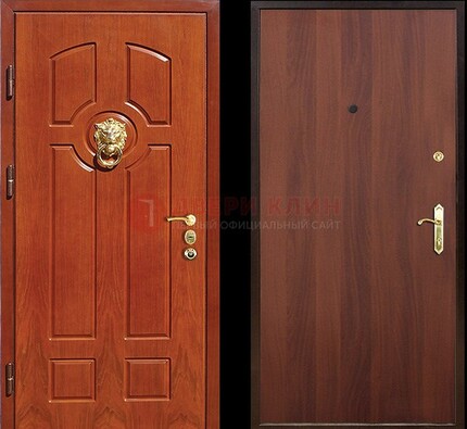 Оранжевая стальная дверь с МДФ ламинат внутри ДМ-18 в квартиру в Долгопрудном