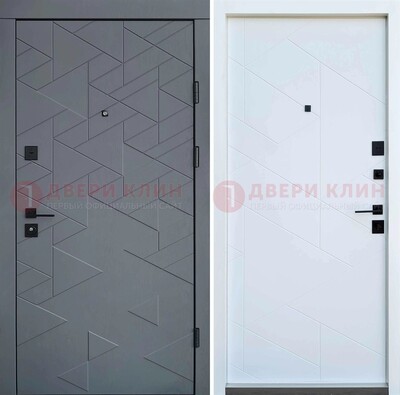 Серая металлическая дверь МДФ с узором  ДМ-224 в Долгопрудном