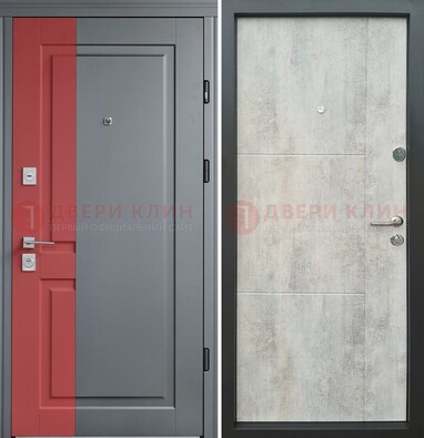 Серая с красной полосой металлическая дверь МДФ ДМ-245 в Саратове