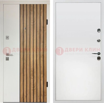 Белая с коричневой вставкой филенчатая дверь МДФ ДМ-278 в Долгопрудном