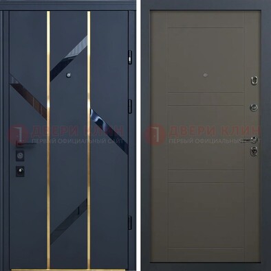 Темная металлическая дверь МДФ со стеклянными вставками ДМ-288 в Долгопрудном