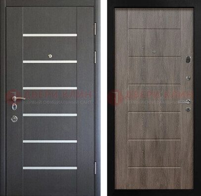 Черная металлическая входная дверь и коричневыми панелями МДФ ДМ-300 в Долгопрудном
