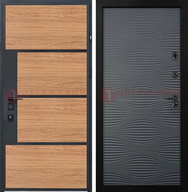 Металлическая коричневая дверь с фрезерованной черной МДФ внутри ДМ-311 в Долгопрудном