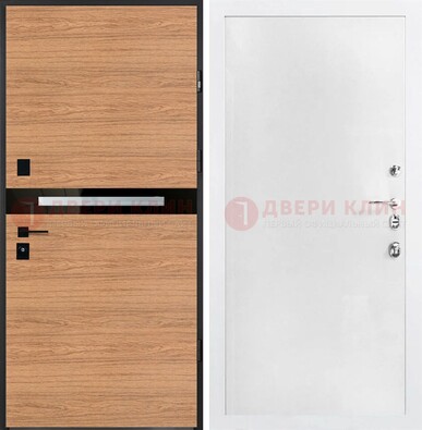Железная коричневая дверь с МДФ в белом цвете ДМ-313 в Долгопрудном