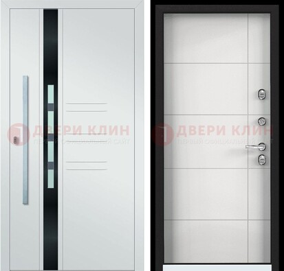 Металлическая дверь в белом цвете с МДФ ДМ-323 в Долгопрудном