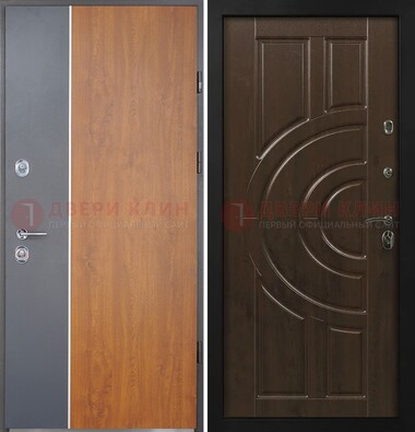 Стальная серая с коричневым дверь МДФ ДМ-331 в Долгопрудном