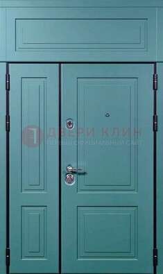 Синяя металлическая дверь с МДФ и верхней фрамугой ДМ-339 в Долгопрудном