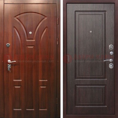 Темная железная дверь с коричневыми МДФ ДМ-376 в Домодедово