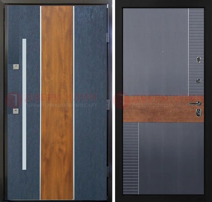 Темная металлическая дверь МДФ со вставками ДМ-411 в Долгопрудном