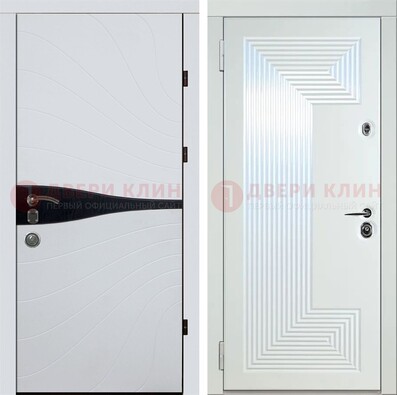 Белая железная дверь с МДФ в стиле хайтек ДМ-413 в Долгопрудном