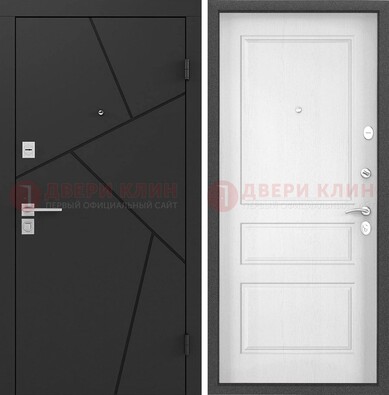 Черная металлическая дверь с белой МДФ внутри ДМ-465 в Долгопрудном