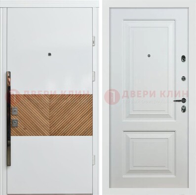 Белая железная дверь с МДФ в квартиру ДМ-476 в Долгопрудном