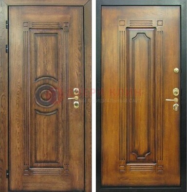 Коричневая металлическая дверь с массивом дуба с рисунком ДМД-10 в Долгопрудном