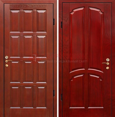 Красная металлическая дверь с массивом дуба ДМД-15 в Долгопрудном