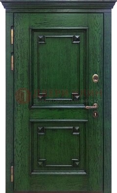 Зеленая входная дверь с массивом дуба ДМД-51 в Казани