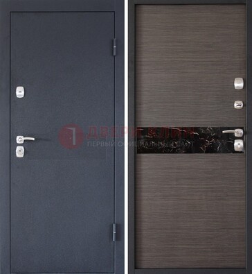 Черная железная дверь с порошковым напылением МДФ внутри ДП-114 в Долгопрудном