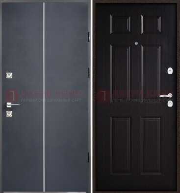 Железная дверь с порошковым покрытием и отделкой Темный орех внутри ДП-211 в Долгопрудном