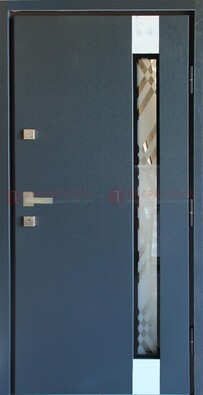 Серая стальная дверь с порошковым покрытием и стеклянной вставкой ДП-216 в Рязани