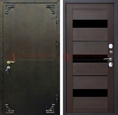 Темная входная дверь с порошковым покрытием и МДФ со стеклом ДП-236 в Долгопрудном