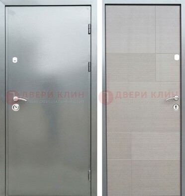 Металлическая серая дверь с порошковым покрытием и серым МДФ внутри ДП-250 в Долгопрудном