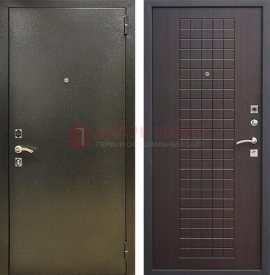Темная железная дверь с порошковым напылением и терморазрывом МДФ Махагон ДП-286 в Долгопрудном