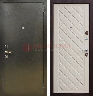 Темно-серая железная дверь с порошковым покрытием и филенчатой МДФ ДП-289 в Долгопрудном