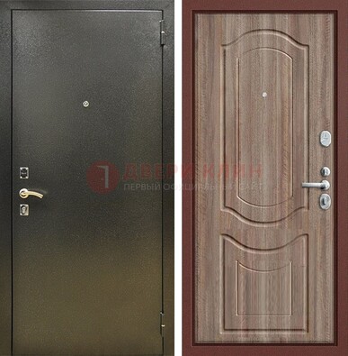 Темно-серая входная дверь с порошковым покрытием и коричневая МДФ ДП-290 в Долгопрудном