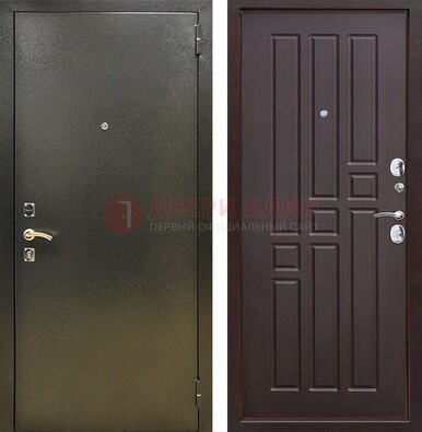 Входная темно-серая дверь с порошковым напылением и коричневой МДФ ДП-301 в Долгопрудном