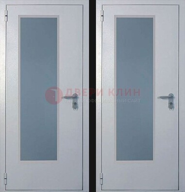 Белая металлическая противопожарная дверь с декоративной вставкой ДПП-5 в Долгопрудном