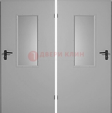 Белая металлическая противопожарная дверь с декоративной вставкой ДПП-7 в Долгопрудном