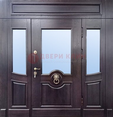 Филенчатая металлическая дверь с панелью МДФ и стеклом ДПР-102 в Долгопрудном