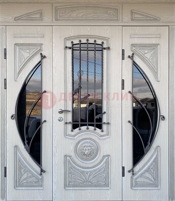 Большая парадная дверь Винорит со стеклом и ковкой ДПР-108 в Долгопрудном