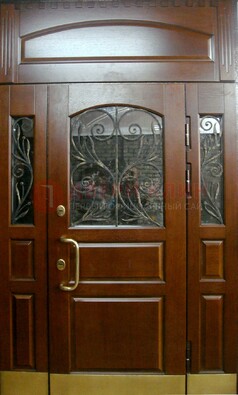 Стальная парадная дверь со вставками из стекла и ковки ДПР-30 в коттедж в Долгопрудном