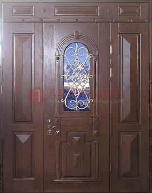Стальная парадная дверь со стеклом и ковкой ДПР-4 для коттеджа в Долгопрудном