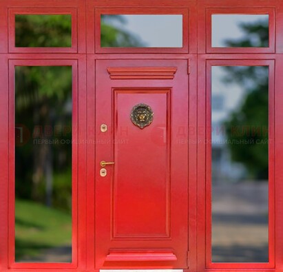 Красная парадная дверь для частного дома ДПР-88 в Долгопрудном