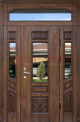 Парадная стальная дверь Винорит со стеклом и резьбой ДПР-97 в Долгопрудном