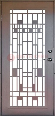 Коричневая стальная решетчатая дверь с узором ДР-4 в Долгопрудном