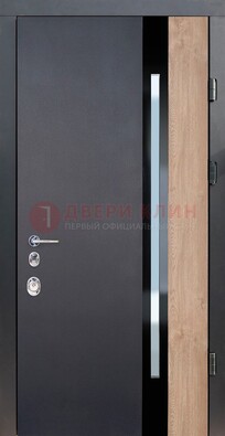 Черная металлическая дверь МДФ со стеклом ДС-14 в Долгопрудном